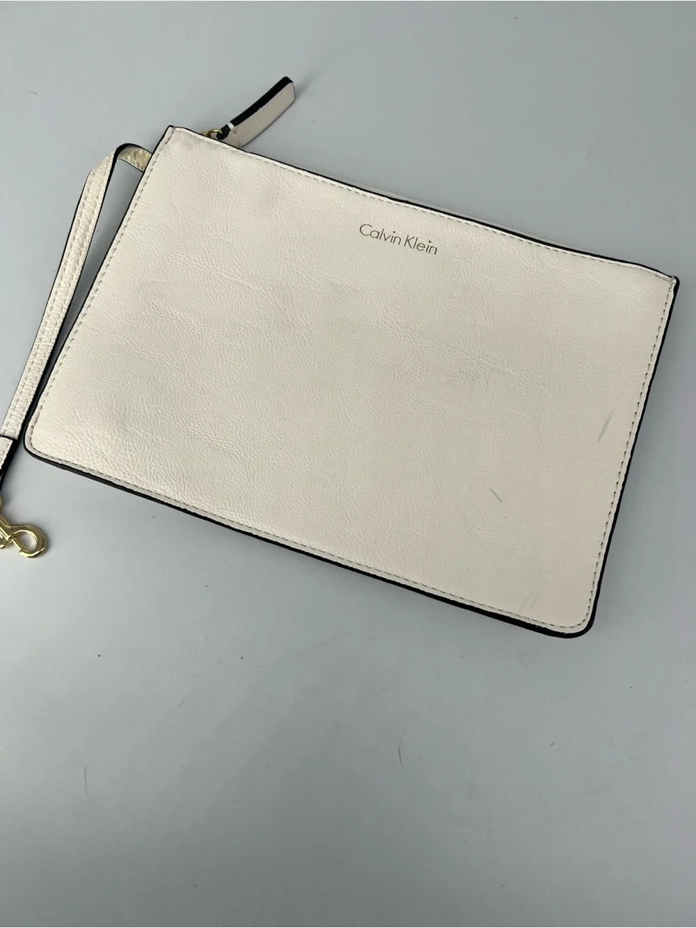 Calvin Klein Cream Zip Wristlet Clutch